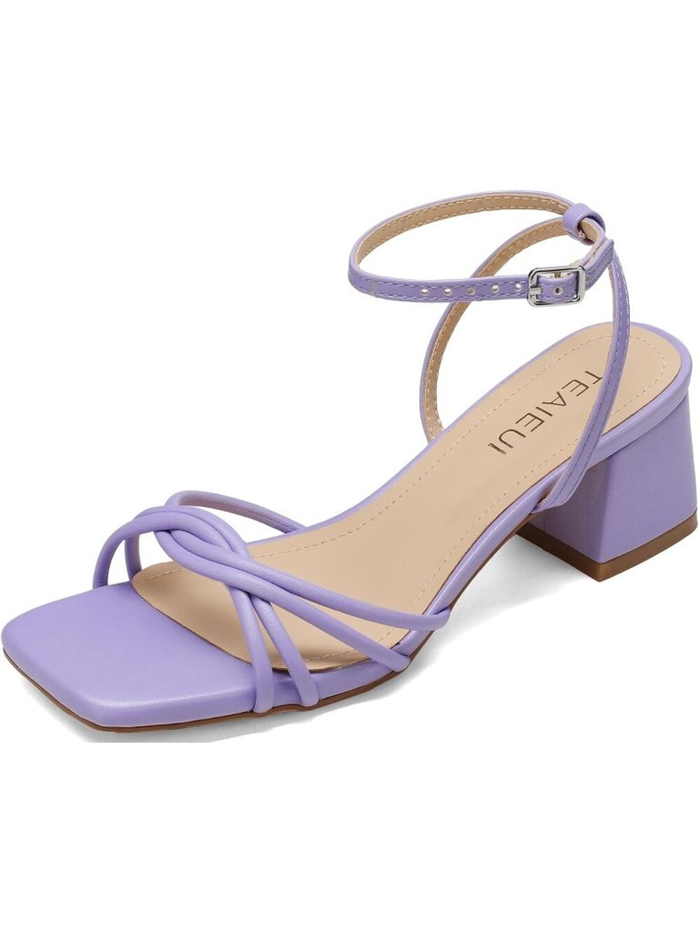 Women's Purple Square Open Toe Strappy Ankle Strap Low Chunky Heels Sandals